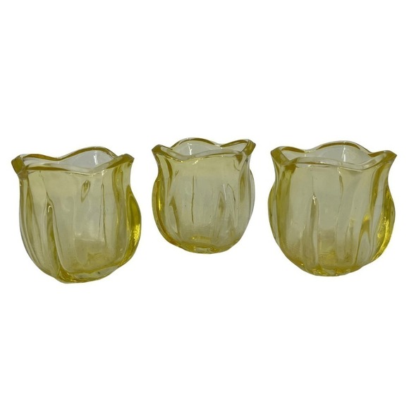 Vintage Candle Holder Tulip Glass Yellow Set of 3 - Picture 1 of 4